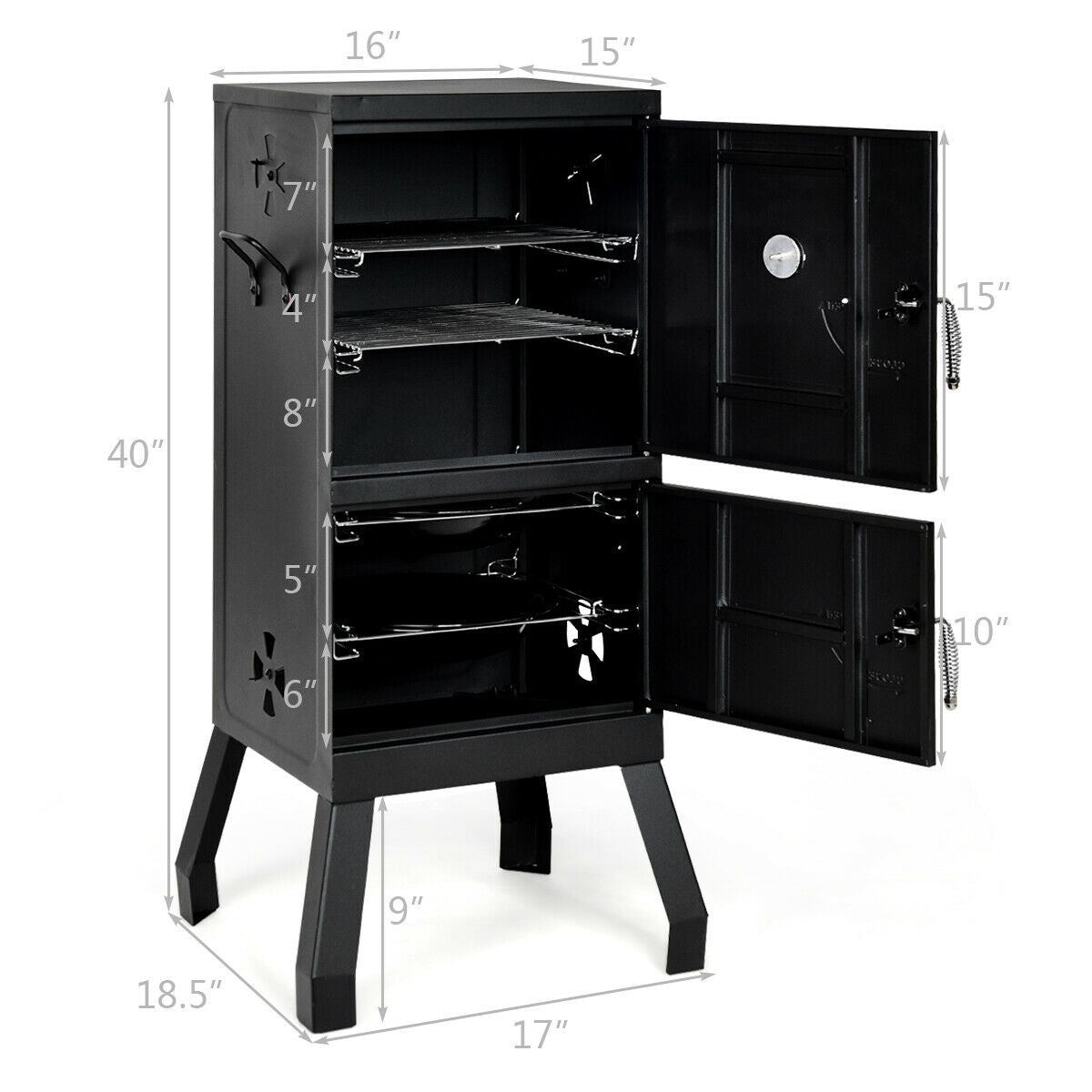 Vertical 2-tier Outdoor Barbeque Grill with Temperature Gauge