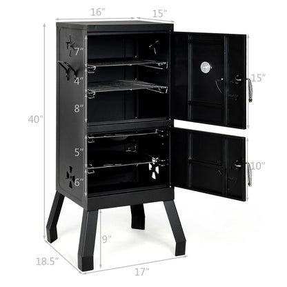 Vertical 2-tier Outdoor Barbeque Grill with Temperature Gauge