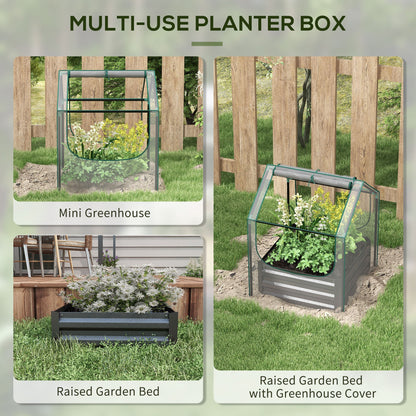 Outsunny Metal Planter Box with Cover, Raised Garden Bed with Greenhouse, for Herbs and Vegetables, Clear and Dark Grey