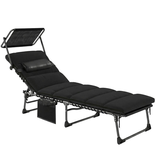 Outsunny Folding Sun Lounger with Canopy in Black