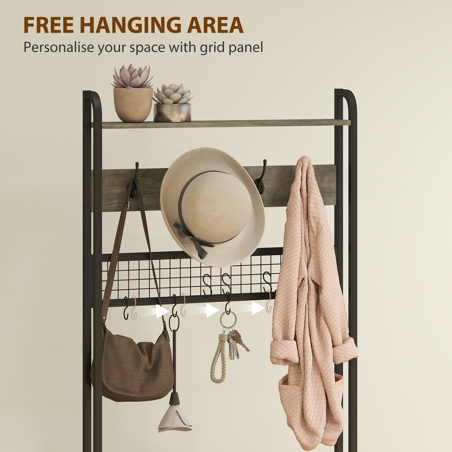 HOMCOM 5-In-1 Industrial-Style Hallway Tree - Grey/Black