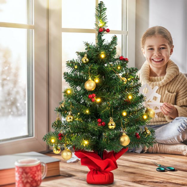 2FT 60cm PVC Artificial Christmas Tree with LED Lights
