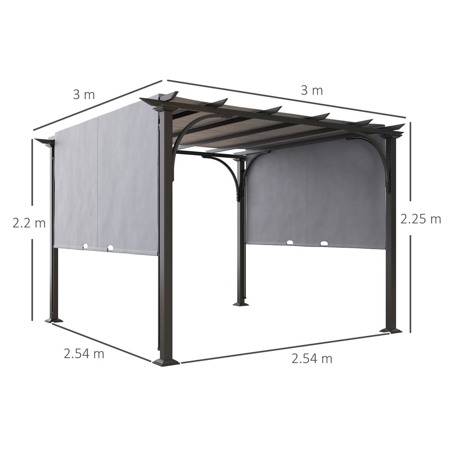 Pergola ogrodowa Outsunny 3 x 3(m) z regulowanym zadaszeniem, szara
