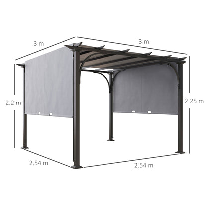 Pergola ogrodowa Outsunny 3 x 3(m) z regulowanym zadaszeniem, szara