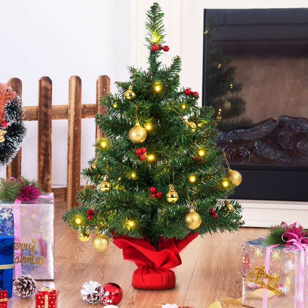 2FT 60cm PVC Artificial Christmas Tree with LED Lights