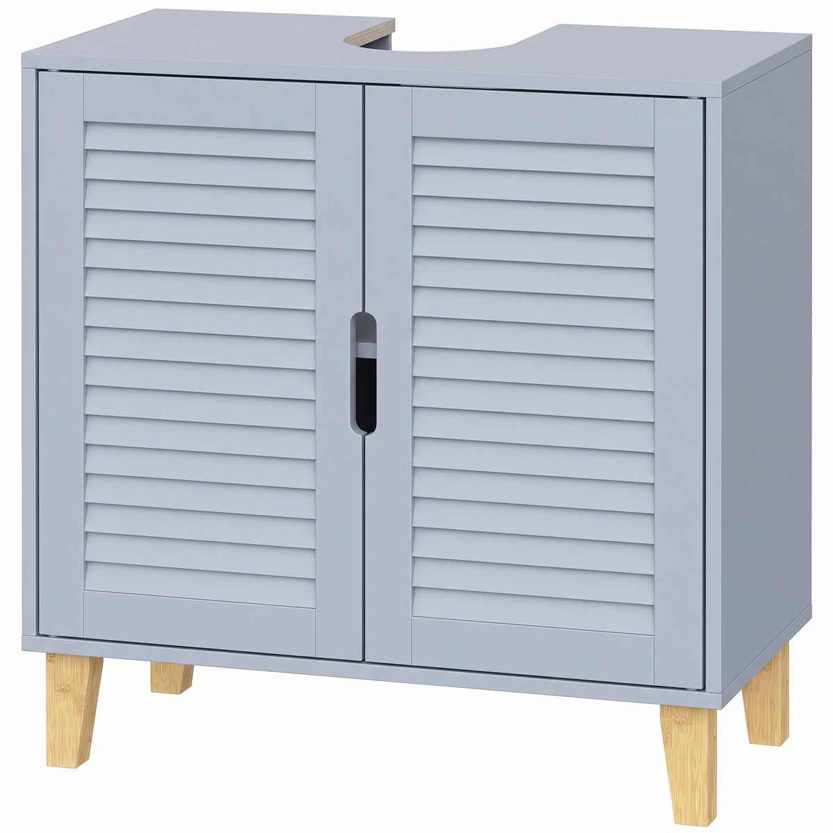 HOMCOM Under Sink Bathroom Cabinet Adjustable Shelf Under Sink Cabinet 2 Louvered Doors, Grey