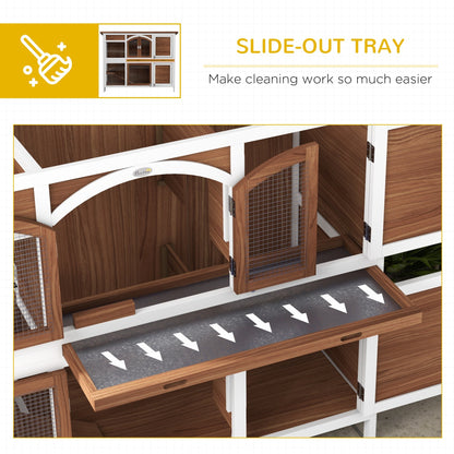 PawHut Two-Tier Wooden Pet Hutch with Openable Roof, Slide-Out Tray