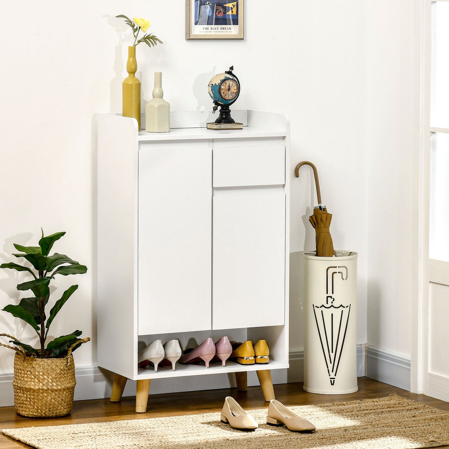 HOMCOM Modern Sideboard, Storage Cabinet with 2 Door Cupboards, Drawer and Bottom Shelf for Living Room, Hallway, White