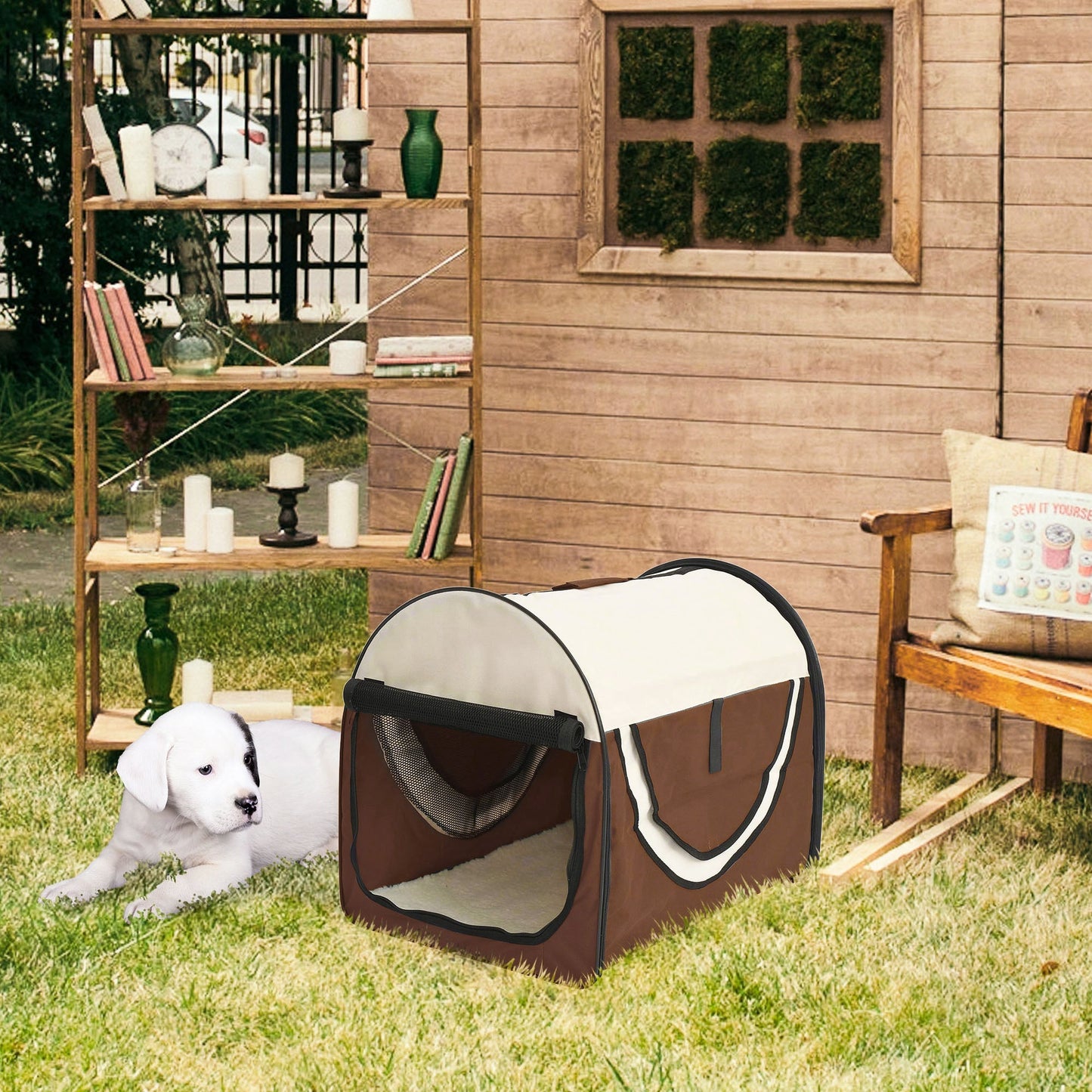 Pawhut Pet Carrier للطي القط الناقل الكلب حقيبة النسيج لينة الحيوانات الأليفة قفص، 46 × 36 × 41 سم، البني