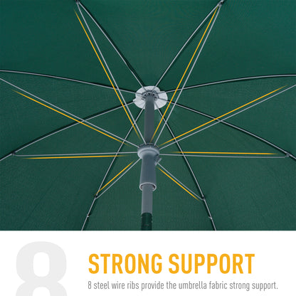 Outsunny 2.2m Beach Umbrella, Portable Parasol with Tilting Function, Outdoor Sunshade Shelter with 8 Ribs, Green