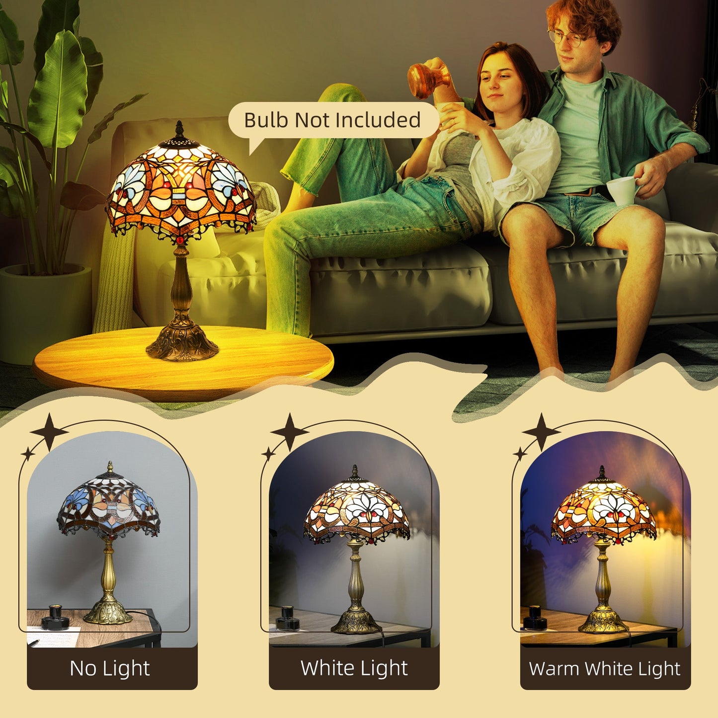 HOMCOM Stained Glass Table Lamp, Handcrafted Artisan Collectible, Suitable for Living Room and Bedside, Multi-Coloured, Ð¤25 x 45Hcm, Zinc Alloy.