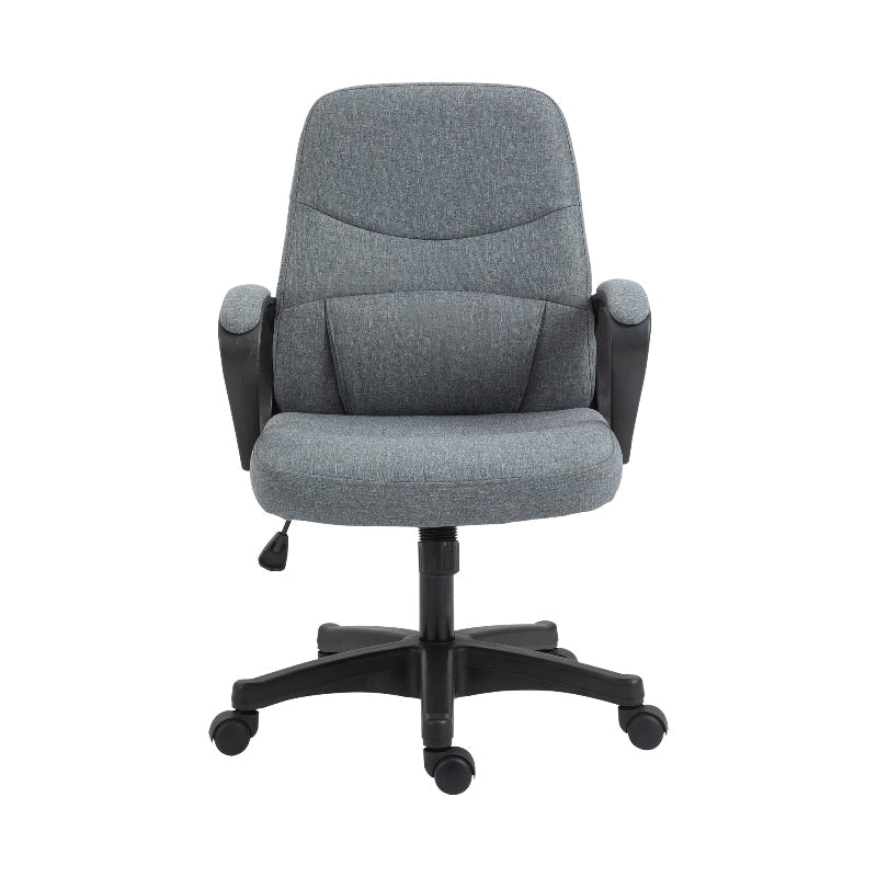 Gray office chair with black base on a white background