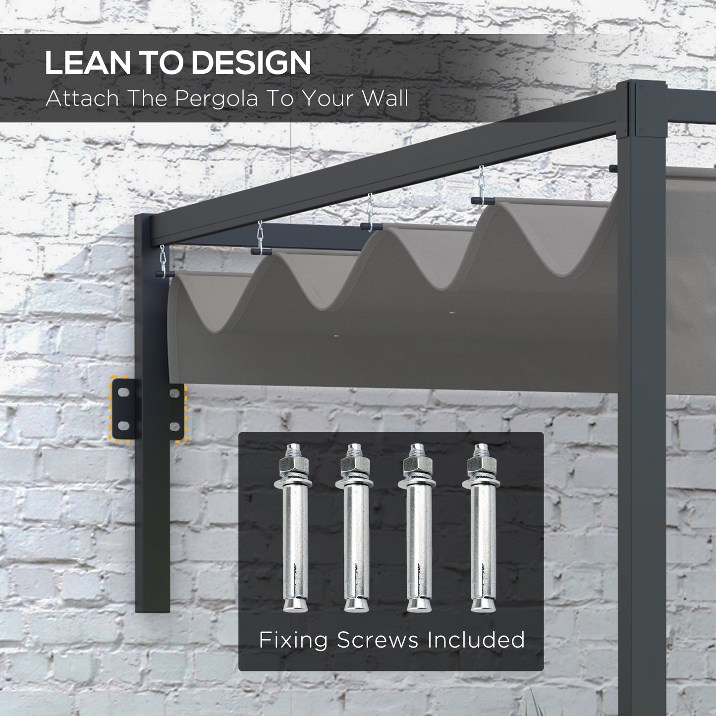 2 x 3(m) Lean To Pergola, Metal Pergola with Retractable Roof for Grill, Garden, Patio, Deck