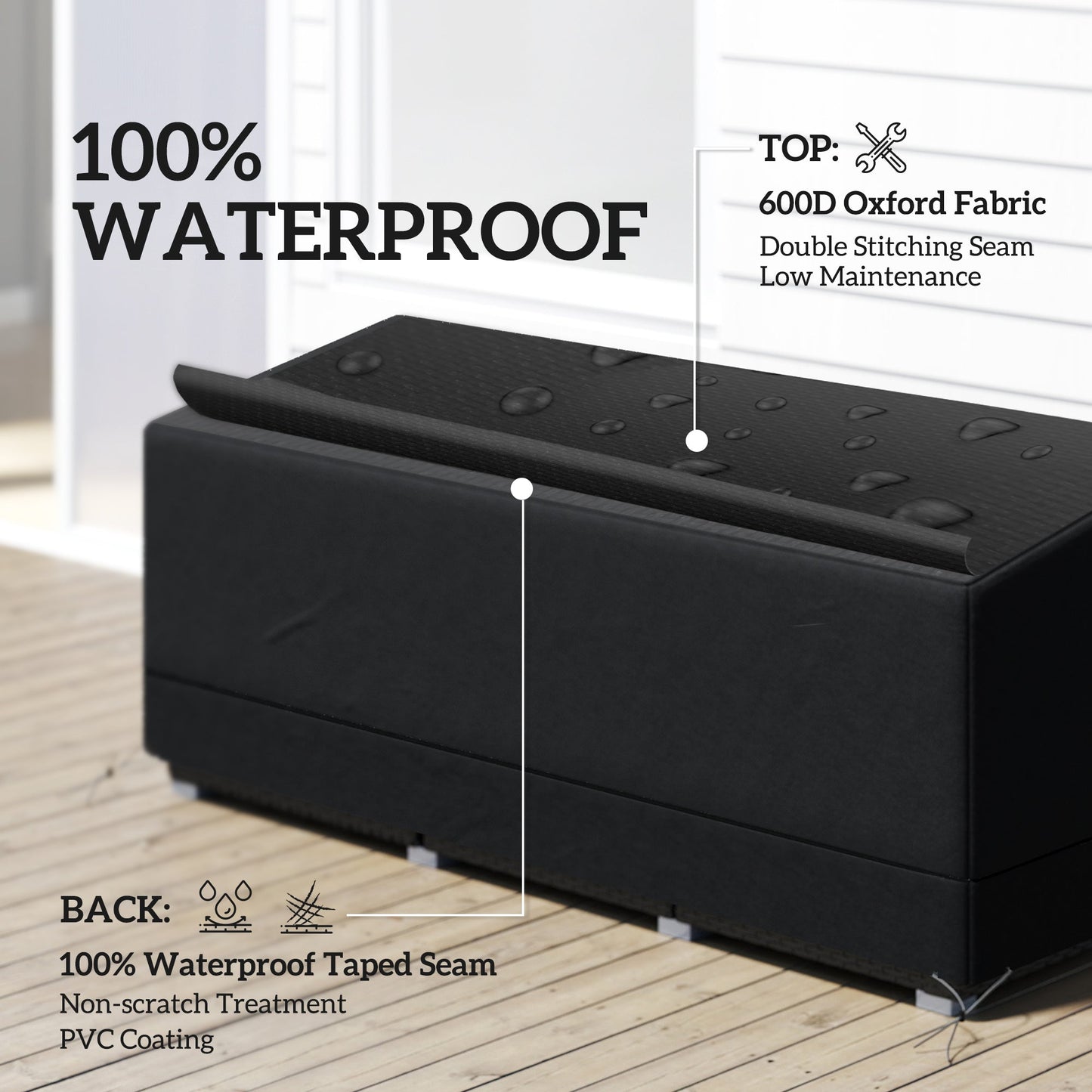 Outsunny Rectangular Patio Garden Furniture Cover Waterproof for 3 Seater Sofa Bistro Set, UV Resistant Protection 600D Oxford Fabric Rattan Lounge Clean Cover, 190 x 72 x 76cm, Black