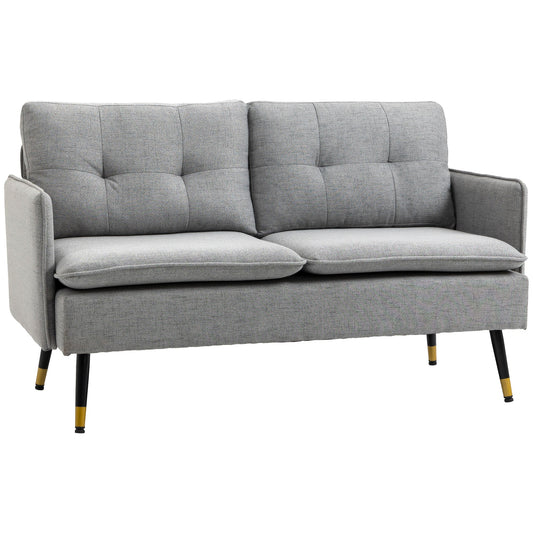 2 Seater Sofas for Living Room, Fabric Couch, Button Tufted Love Seat with Cushions, Grey