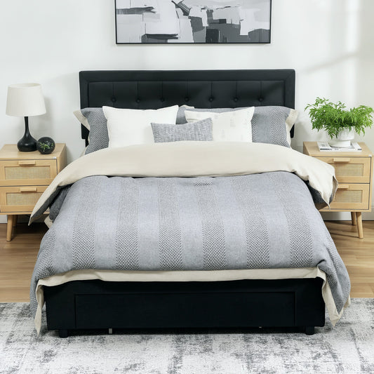 HOMCOM Double Ottoman Bed Frame, with Front Drawer - Black