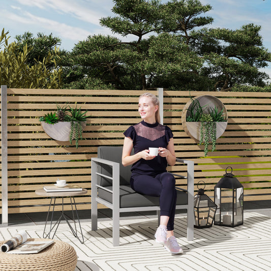 Zestaw 2 sof ogrodowych Outsunny, zestaw sof ogrodowych na każdą pogodę ze zdejmowanymi poduszkami, metalowa rama mebli ogrodowych na balkon, antracyt