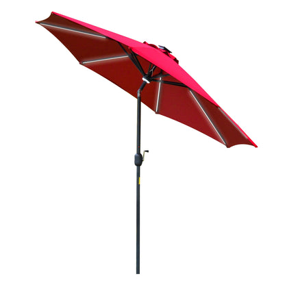 Outsunny 2.7m Garden Parasol Sun Umbrella w/ LED Solar Light Angled Canopy Red