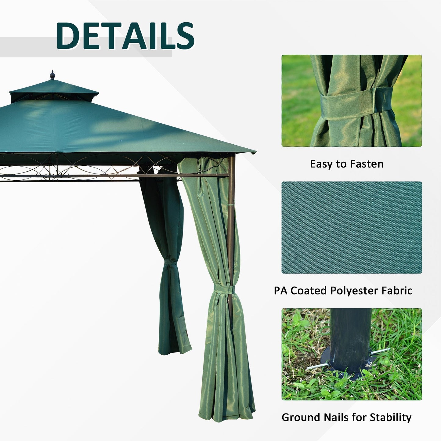 Outsunny 3(m) x 3(m) Metal Garden Gazebo Marquee Party Tent Patio Canopy Pavilion + Sidewalls - Green