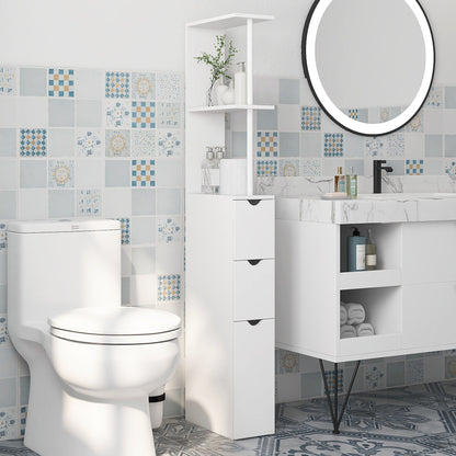 HOMCOM Slim Bathroom Storage Cabinet with Drawers, Tall Bathroom Cupboard with 2-Tier Shelf, White