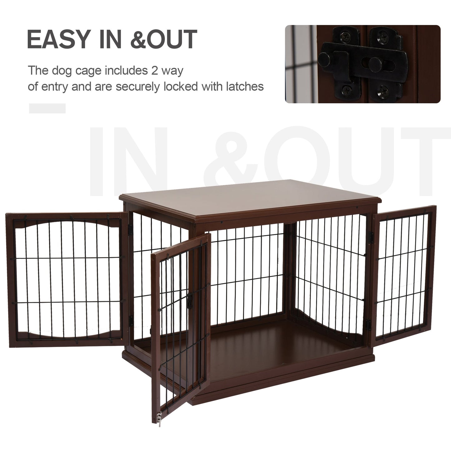 PawHut 66cm Modern Indoor Pet Cage w/ Metal Wire 3 Doors Latches Base Small Animal House Tabletop Crate Decorative Stylish Brown