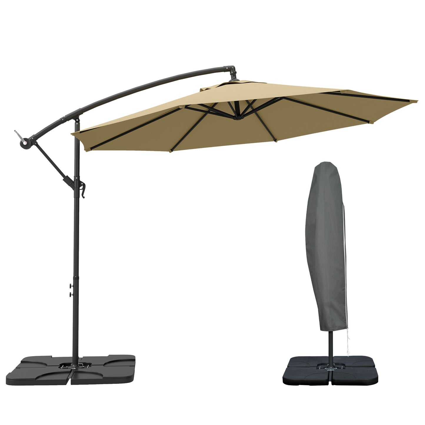 Parasol wiszący Outsunny 3m z podstawą, obciążnikami i pokrowcem - piaskowo-brązowy
