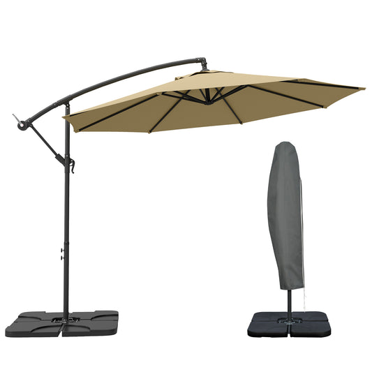 Parasol wiszący Outsunny 3m z podstawą, obciążnikami i pokrowcem - piaskowo-brązowy