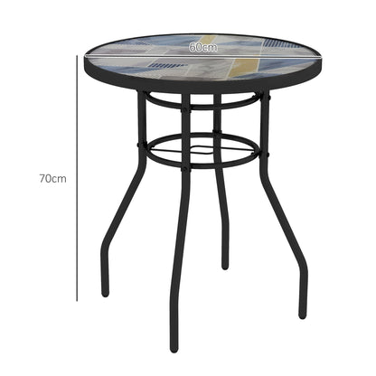 Outsunny Tempered Glass Top Garden Table with Glass Printed Design, Steel Frame, Foot Pads for Porch, Balcony, Multicolour