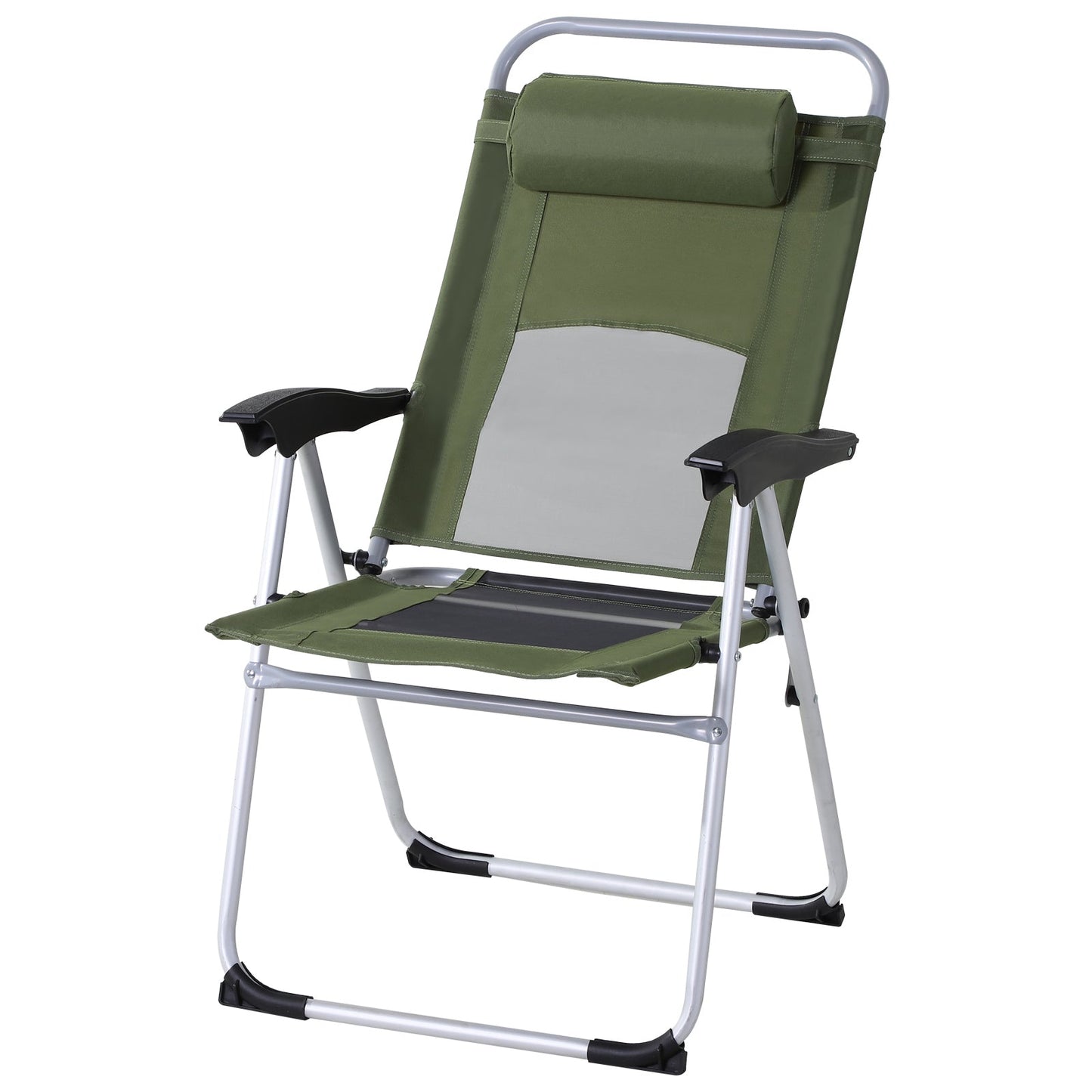 Outsunny Outdoor Garden Folding Chair Patio Armchair 3-Position Adjustable Recliner Reclining Seat with Pillow - Green