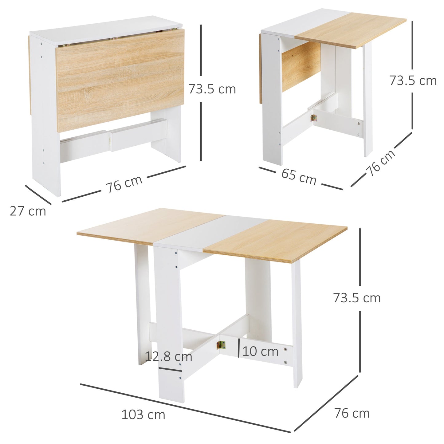 Retro Style Particle Board Wooden Foldable Dining Table Writing Computer Desk PC Workstation Space Saving Home Office Oak & White