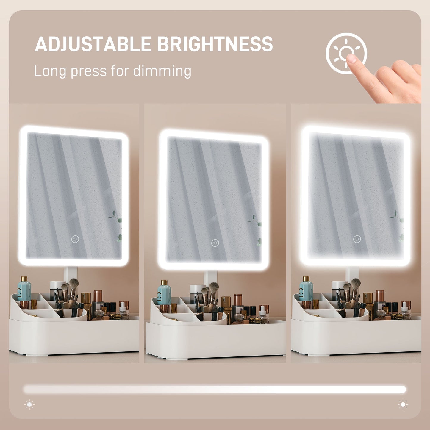 HOMCOM Makeup Mirror with Lights, Rechargeable Vanity Mirror w/ Touch Screen, 2 Lighting Modes and 180Â° Rotation, White