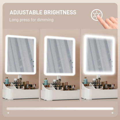 HOMCOM Makeup Mirror with Lights, Rechargeable Vanity Mirror w/ Touch Screen, 2 Lighting Modes and 180Â° Rotation, White