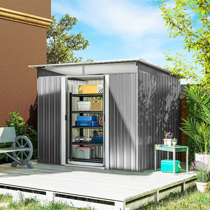 Outsunny Garden Metal Storage Shed House Hut Gardening Tool Storage w/ Tilted Roof and Ventilation 8.5 x 6ft, Grey