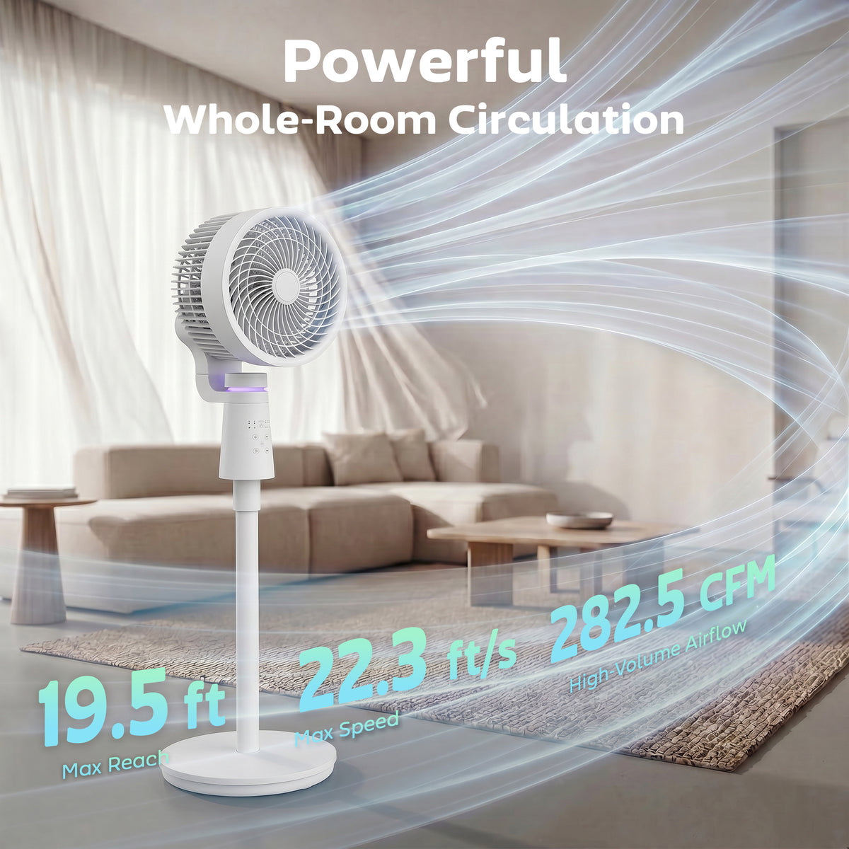 HOMCOM Pedestal Air Circulation Fan with Oscillating, Light Off, White
