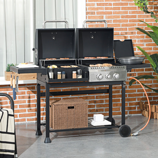 Outsunny Dual Fuel BBQ Grill - Czarny