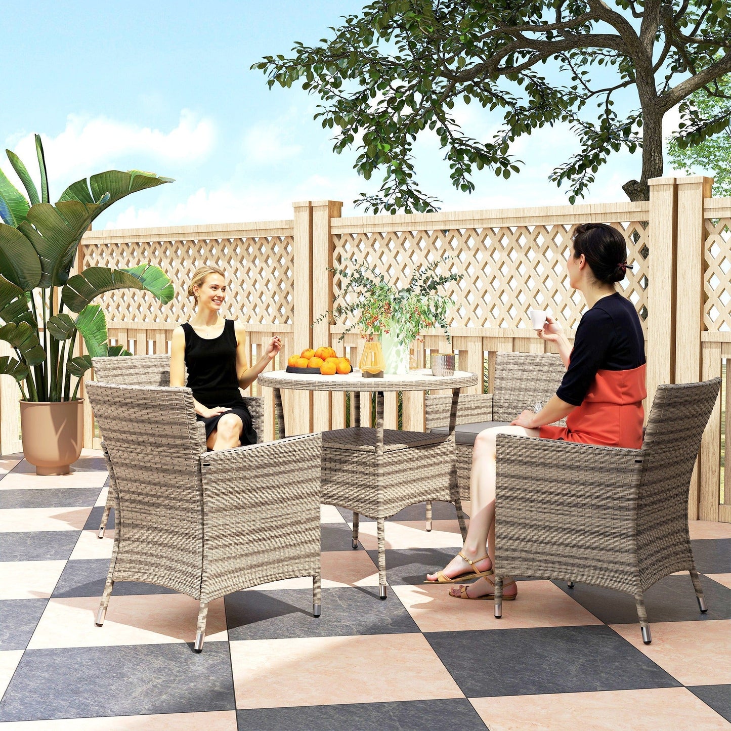 Outsunny Five-Piece Rattan Garden Set, with Two-Tier Table - Grey