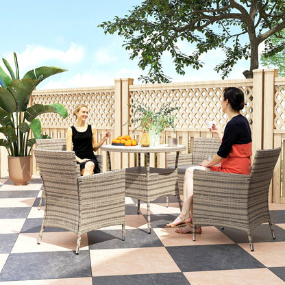 Outsunny Five-Piece Rattan Garden Set, with Two-Tier Table - Grey