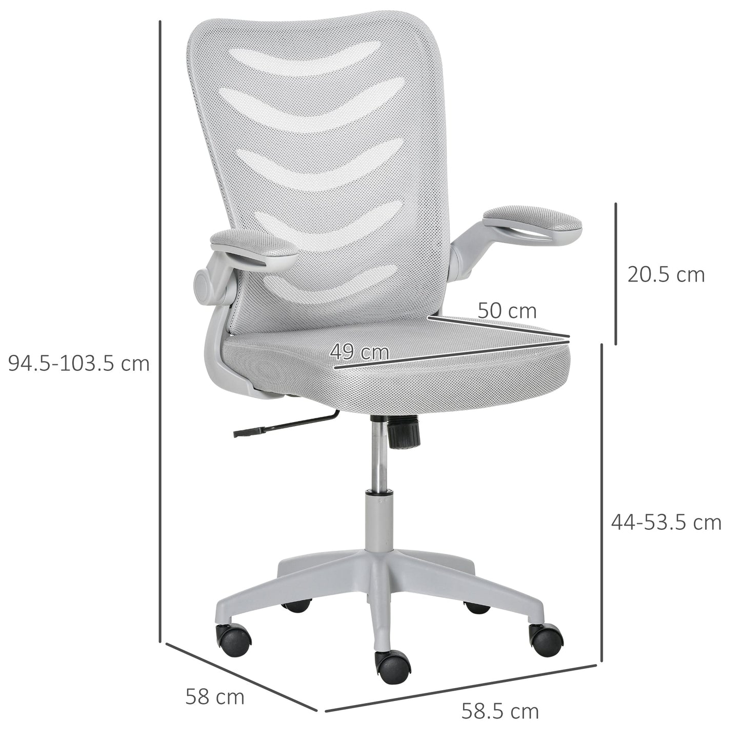 Vinsetto Mesh Office Chair for Home Swivel Task Desk Chair with Lumbar Back Support, Flip-Up Arm, Adjustable Height, Grey