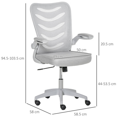 Vinsetto Mesh Office Chair for Home Swivel Task Desk Chair with Lumbar Back Support, Flip-Up Arm, Adjustable Height, Grey