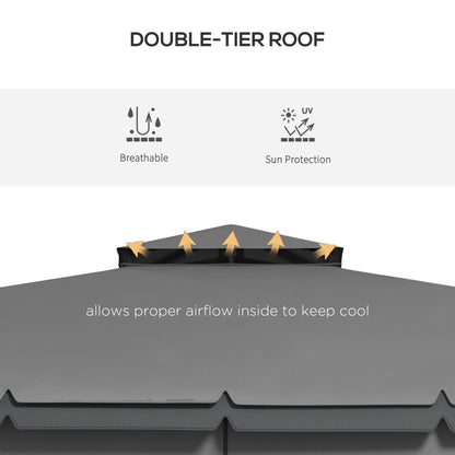خيمة Outsunny مقاس 3 × 3 (م) مظلة فناء وشرفة وحديقة وجناح مع سقف بطبقتين وشبكة وستائر، رمادي فاتح