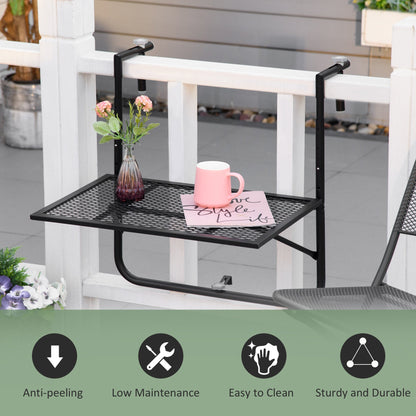 Outsunny Balcony Hanging Table, Metal Wall Mount Desk, Adjustable Folding Balcony Deck Table for Patio and Garden, Black