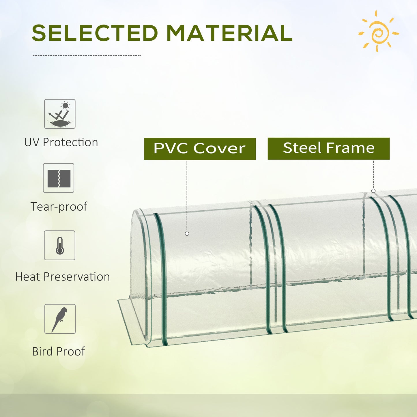 Outsunny PVC Tunnel Green Grow House Stalowa rama do ogrodu na podwórko z drzwiami na suwak 295x100x80 cm, przezroczysty