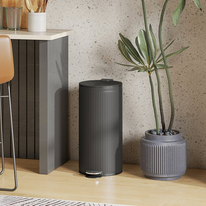 HOMCOM 30 Litre Pedal Kitchen Bin with Soft Close and Stay Open Lid, Rubbish Bin with Removable Inner Bucket for Kitchen, Office, Home, Black