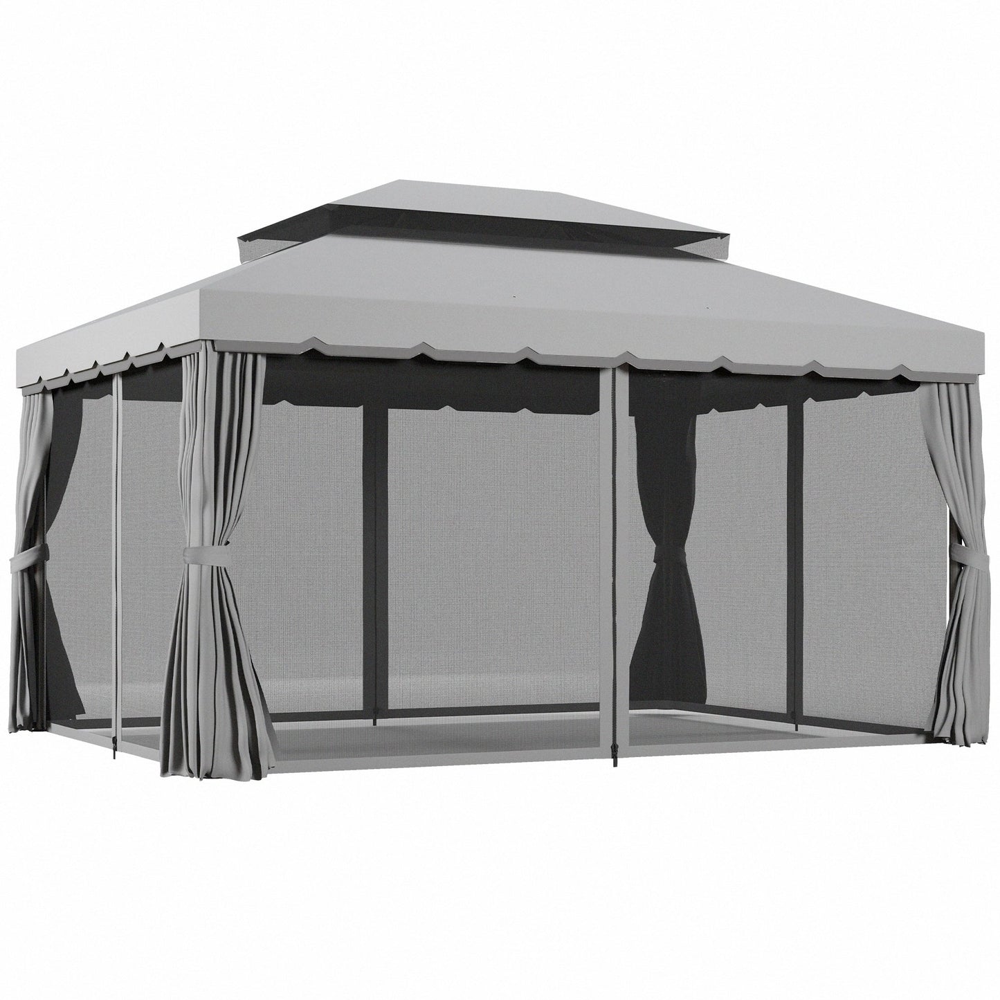 Outsunny 3 x 4m Aluminium Garden√Ç Gazebo, Marquee Canopy Shelter Pavilion Party Tent with Nets and Curtains for Garden and Deck, Light Grey
