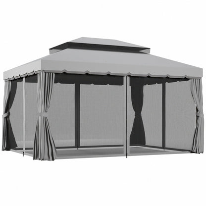 Outsunny 3 x 4m Aluminium Garden√Ç Gazebo, Marquee Canopy Shelter Pavilion Party Tent with Nets and Curtains for Garden and Deck, Light Grey