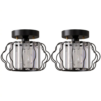 HOMCOM Crystal Ceiling Light Fixtures, Modern Semi-Flush Ceiling Lighting with Crystal Strips, 2 Pack, Black