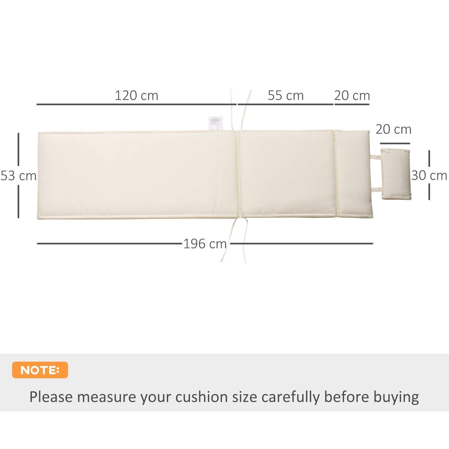 Outsunny Garden Sun Lounger Cushion Replacement Soft Sunbed Reclining Chair Relaxer Pad with Pillow, Cushion ONLY - Cream White