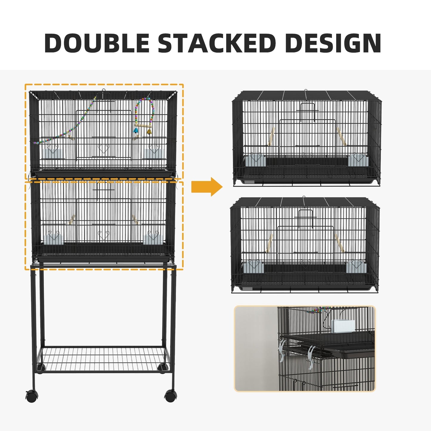 PawHut Double Stackable Bird Cage on Wheels With Stand, for Canaries