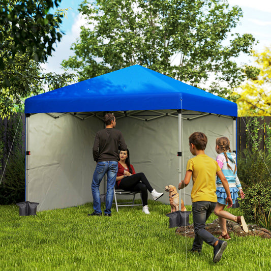 Outsunny 3 x 3 (M) Pop Up Altana, UPF 30+ z 2 ścianami bocznymi, workami na ciężarki na nogi i torbą na kółkach, namiot imprezowy z regulacją wysokości, schronienie na imprezy do ogrodu, na patio, niebieski