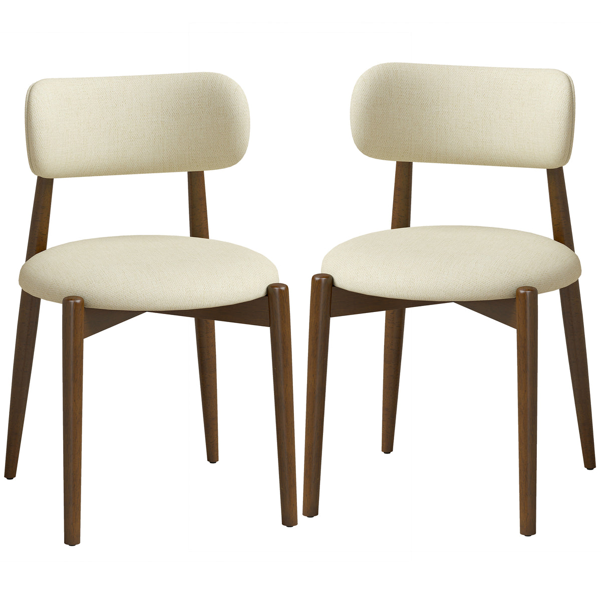 HOMCOM Dining Chairs Chenille Upholstered Kitchen Chairs Curved Backrest Rubberwood Legs Beige